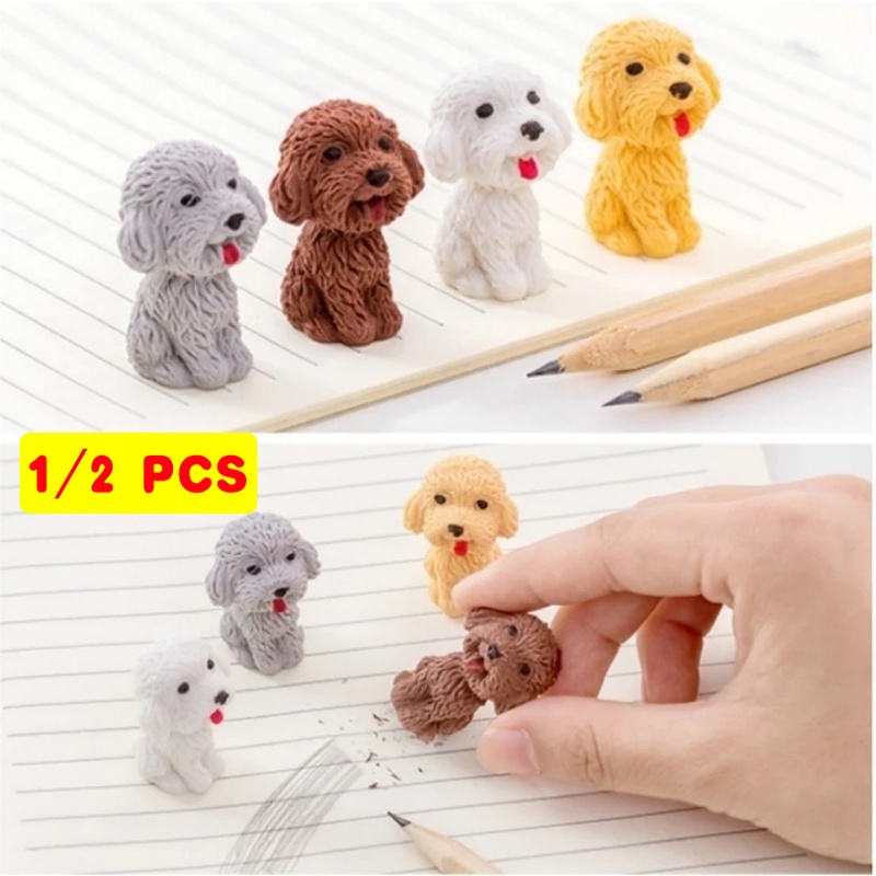 1 / 2 Pcs Penghapus Pensil Bentuk Kartun Anjing Ukuran 3.5x2.5cm Untuk Alat Tulis Anak