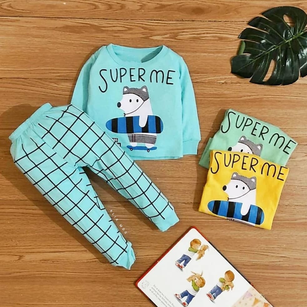 Setelan Baju Anak Bayi Laki-laki Atasan Dan Celana Usia 3-18 Bulan Motif Surf Me