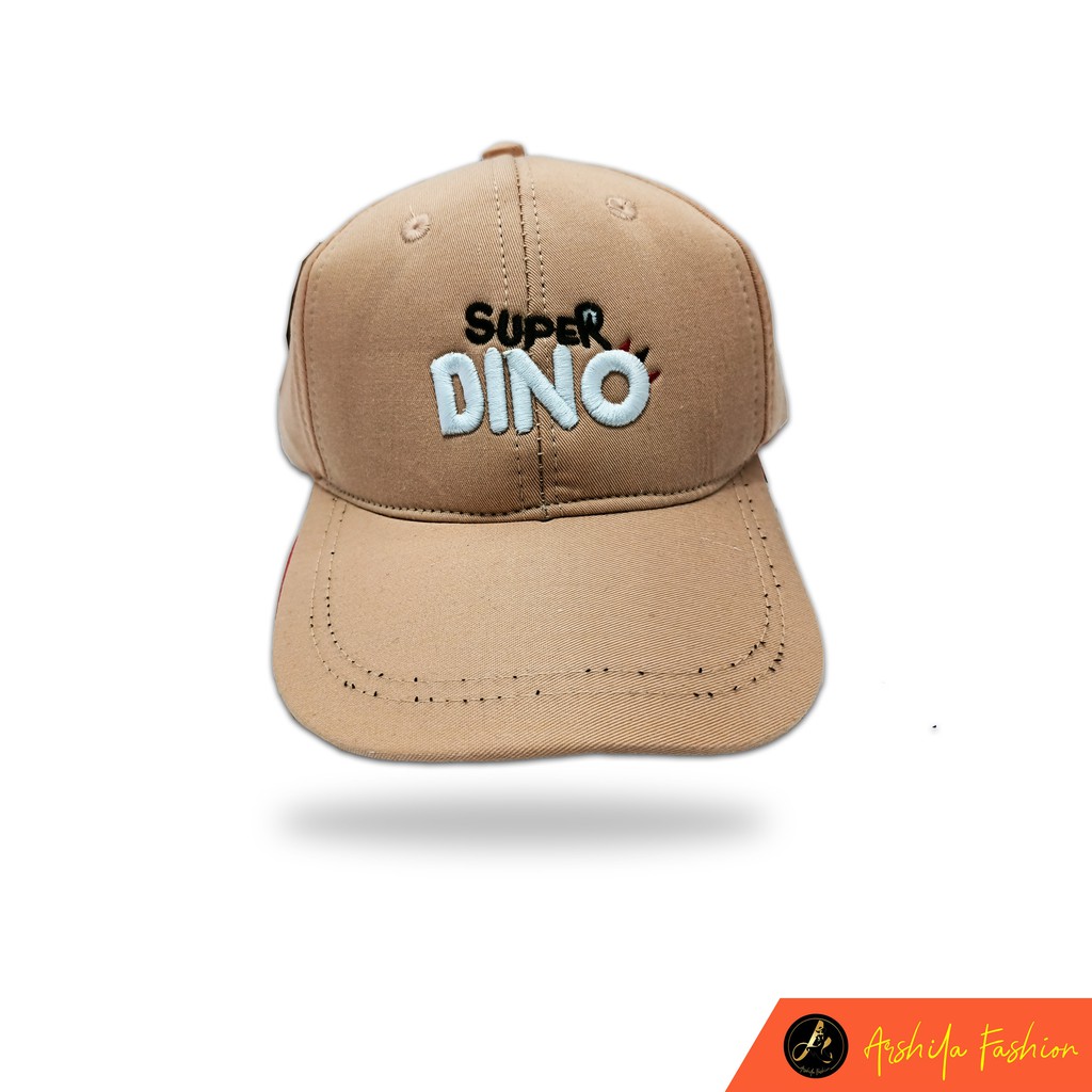 Topi Baseball Anak Bordir Super Dino Drill Premium-Coklat Muda