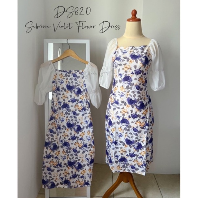 DS820 • Sabrina Violet Flower Dress Import • Vintage Fashion Korean style