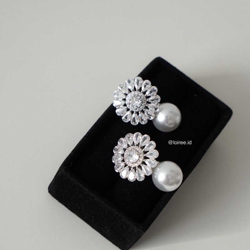 AURORA | Wedding Collection - Zirconia Pearl Round Halo Drop Stud Earrings - Anting Tusuk Bridal Wanita