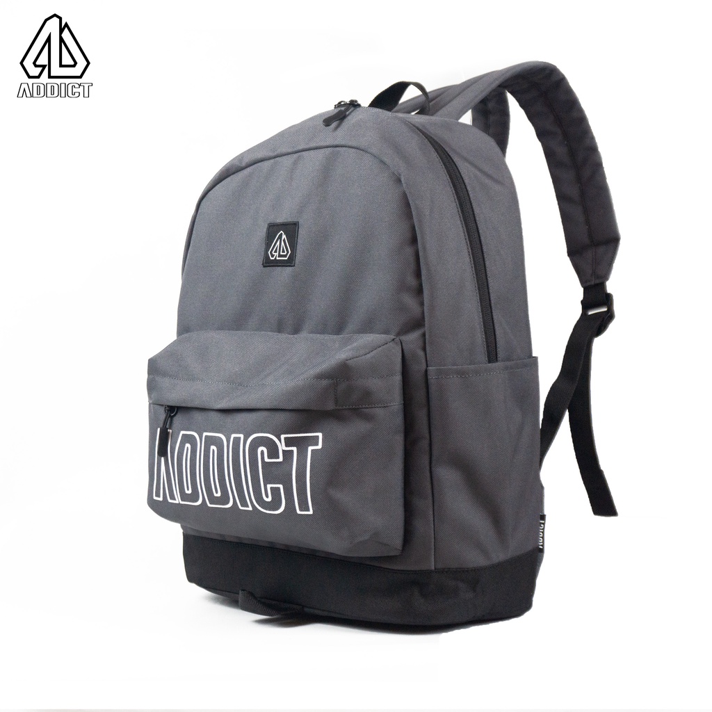 Tas Backpack Grey Black | Tas Pria | Tas Laptop | Tas Sekolah | Tas Punggung ADDICT Original