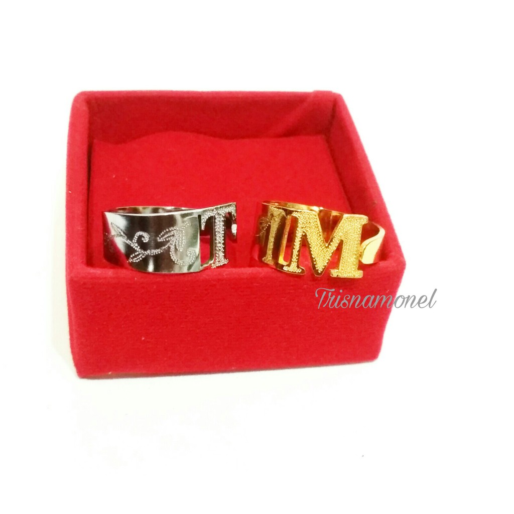 CINCIN CUSTOM HURUF BAHAN SILVER DAN KUNINGAN LAPIS EMAS