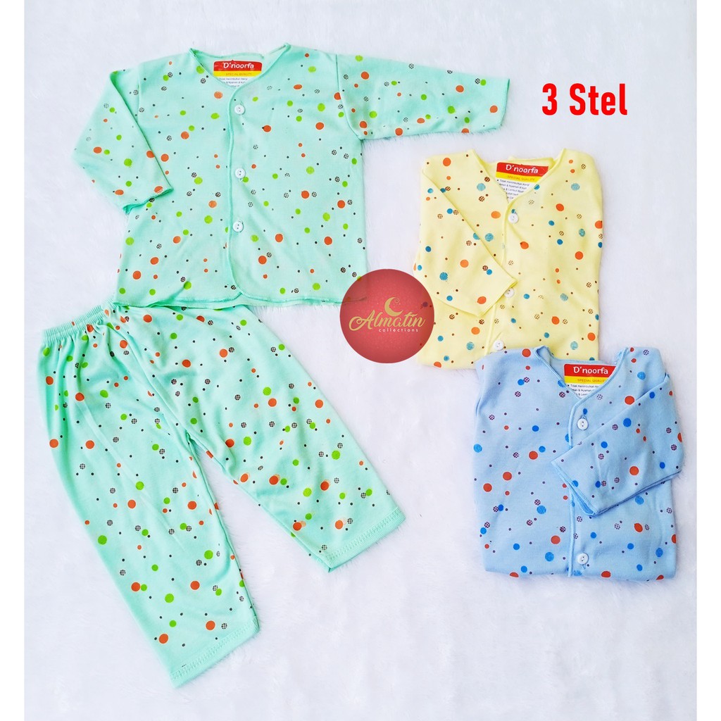 3 Stel Setelan Baju Bayi Newborn Lengan Panjang Motif Polkaodot