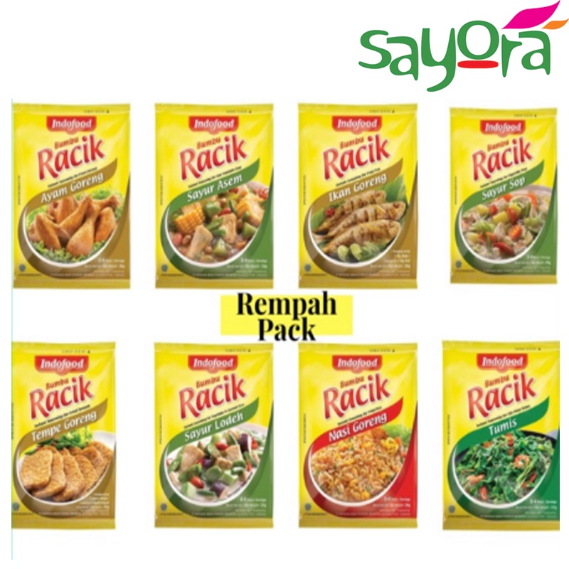 

BUMBU RACIK INDOFOOD sayur asem, sayur sop, tempe goreng, ikan goreng, ayam goreng
