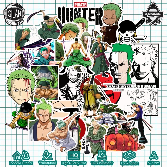 Jual Sticker Pack One Piece RORONOA ZORO Stiker Laptop -kaos.mania ...