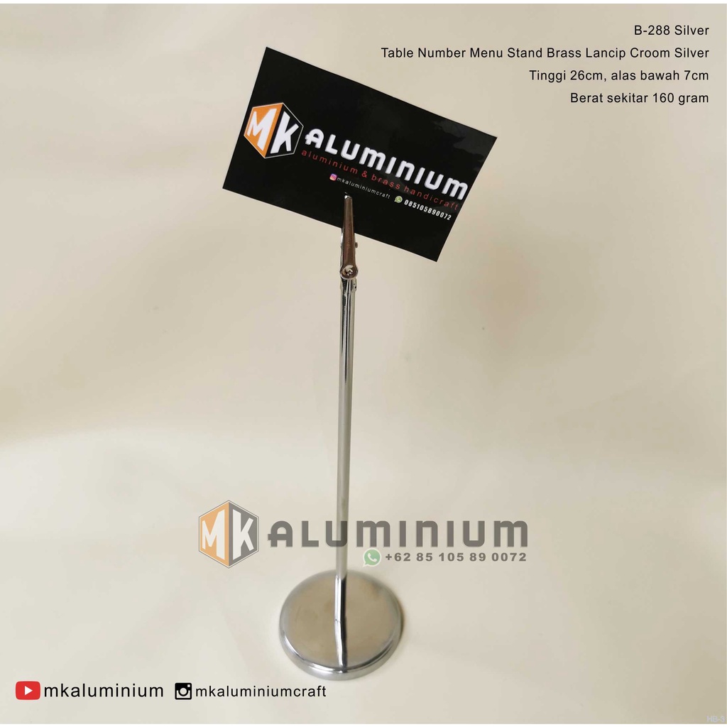 

Tiang Lancip Silver Capit Buaya Nomor Meja atau Card holder - Table Number Menu Stand Brass