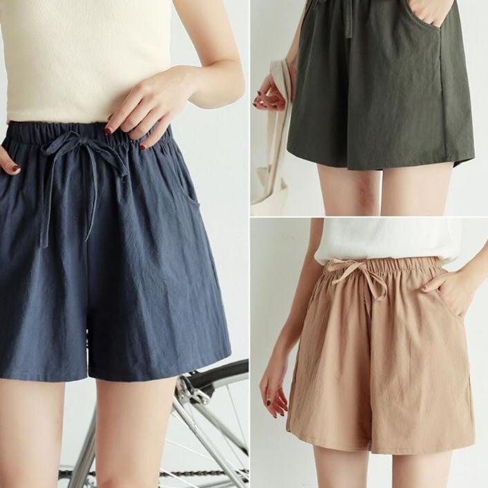 [Buruan Beli]CELANA IMPORT HIGHWAIST PENDEK WANITA - KATUN LINEN [S - XL]