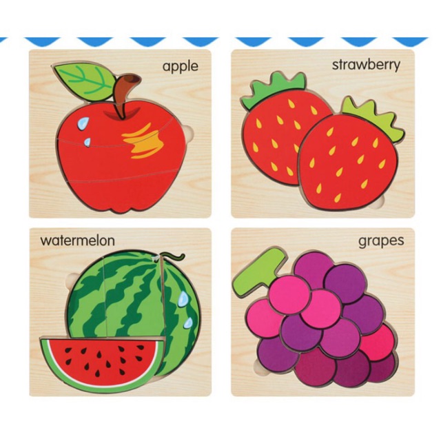 (1) Mainan Edukasi Anak Wooden PUZZLE KAYU KECIL Hewan Makanan Sayur Buah Mainan Edukatif Puzzle