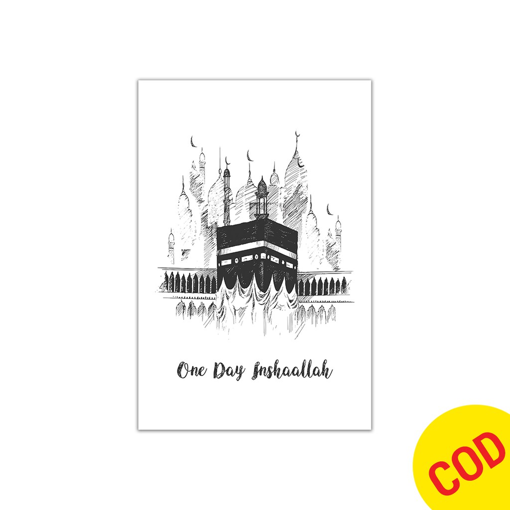 Hiasan Dinding Poster Kayu Wall Decor Kabah Ka'bah One Day Insha Allah V-02