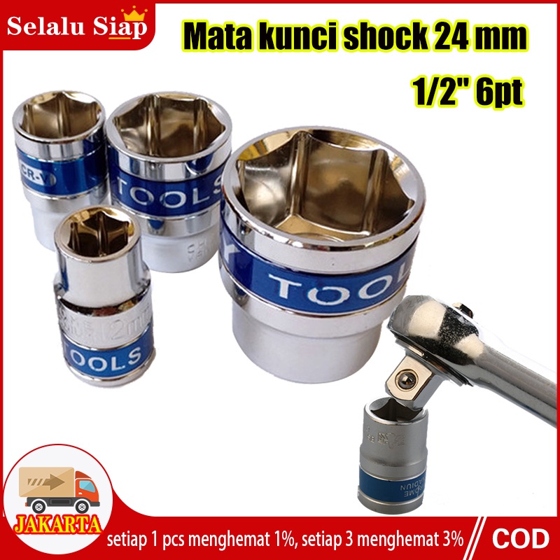 1PCS/SET Mata Sock Shock 1/2 Inch 6 PT Chrome Vanadium - Kunci Sok Pilih Ukuran 22 mm