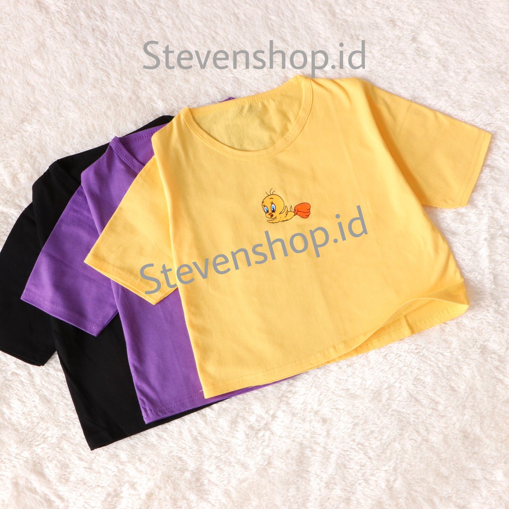 (COD) Kaos Crop Top Wanita Katun Sablon - Tweety