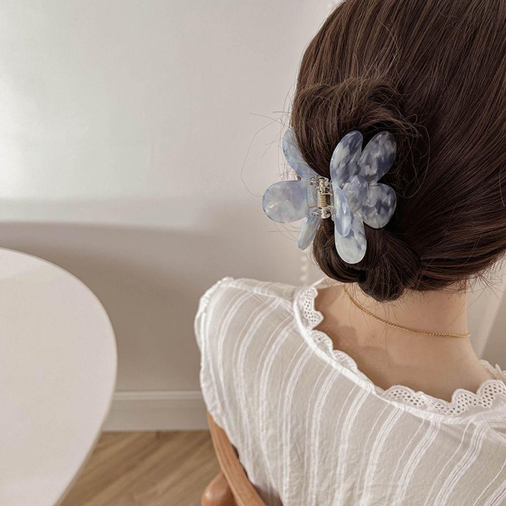 NEEDWAY Wanita Cakar Rambut Elegan Hiasan Kepala Bunga Rambut Jepit Asetat Temperamen Ponytail Holder