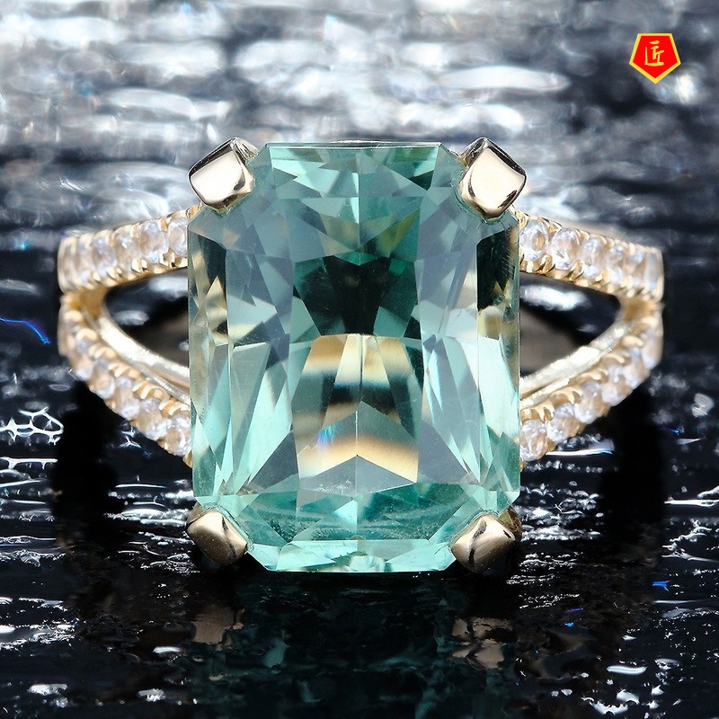 [Ready Stock]Fashion Elegant Inlaid Green Tourmaline Ring