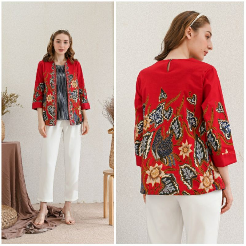 Atasan Blouse Batik Wanita Lengan 7/8 Edisi Imlek Warna Merah, 242 AUS / ACI#-1