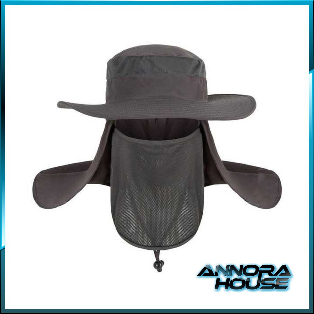 Topi Mancing Camping Outdoor Anti UV Matahari Fishing Hat Round Edge HITAM Grab Medan