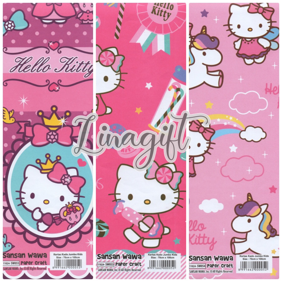 ( 5 Lembar ) JUMBO HELLOKITTY UNICORN BEAR - KERTAS KADO SANWA - GIFT WRAP PAPER SANSAN WAWA HELLOKITTY / TSUM TSUM PINK / FROZEN / UNICORN / MERMAID