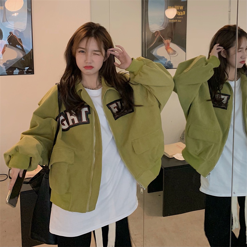 XIAOZHAINV Kemeja Corduroy Lengan Panjang Korean Style Oversize Atasan Wanita 0097