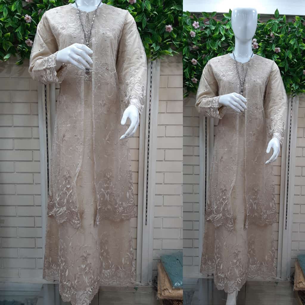 promo long gamis full tulle mutiara bordir / gamis pesta