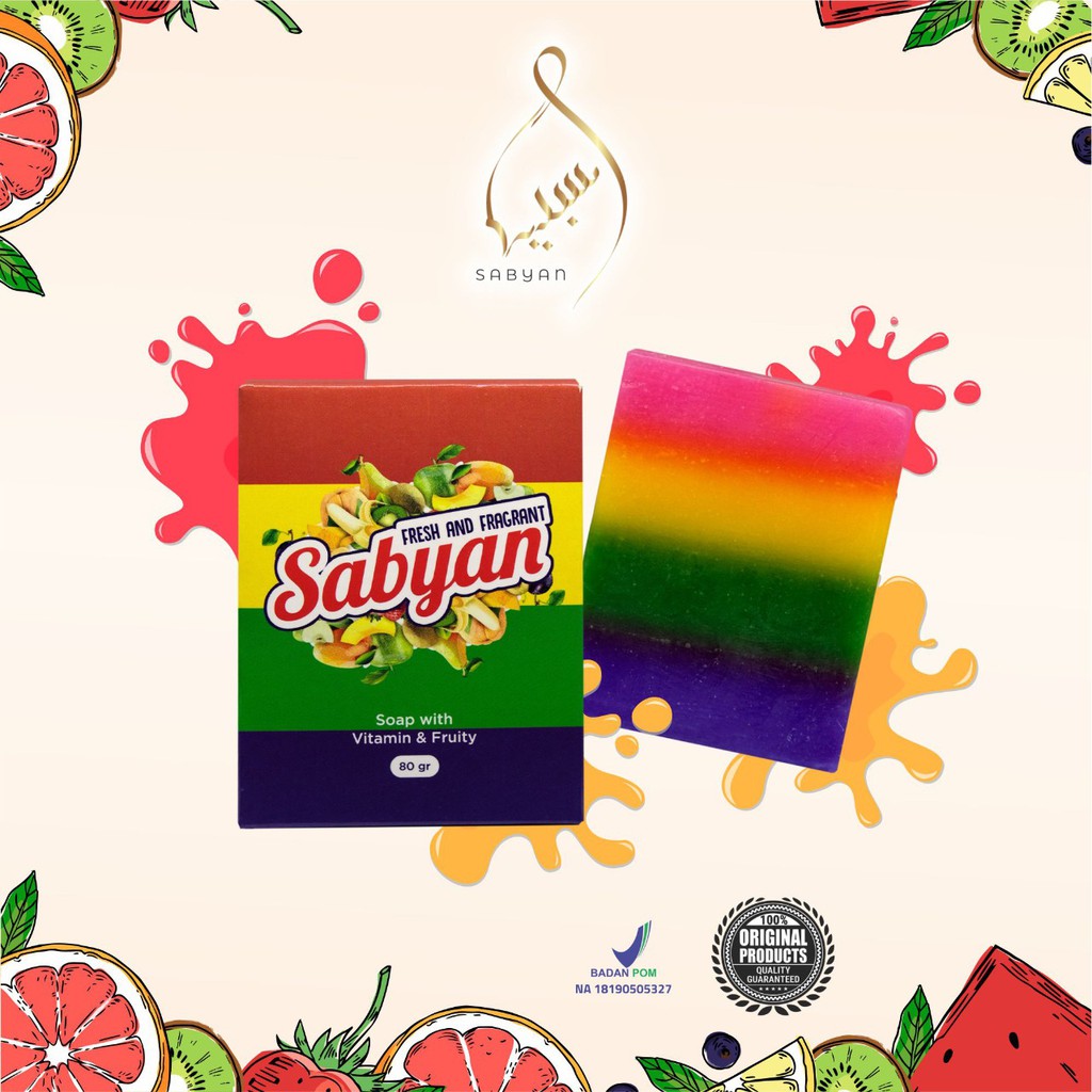 FRUITAMIN SOAP SABUN BUAH SABYAN BPOM / sabun batang pelangi pencerah  sabyan soap ORI