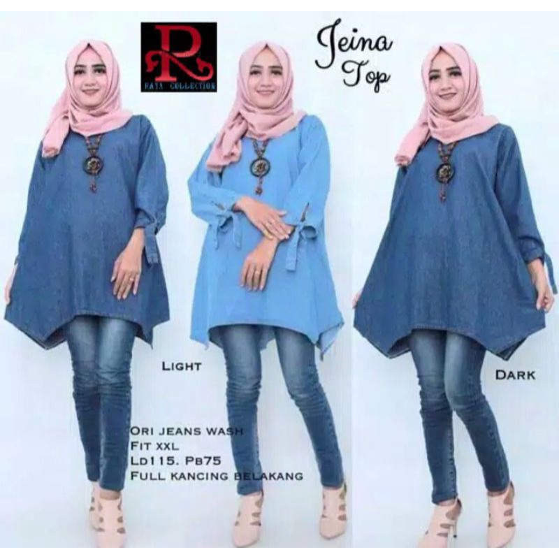 TUNIK JUMBO . TUNIK DENIM JEANS. ATASAN JUMBO LD 115 BIGSIZE