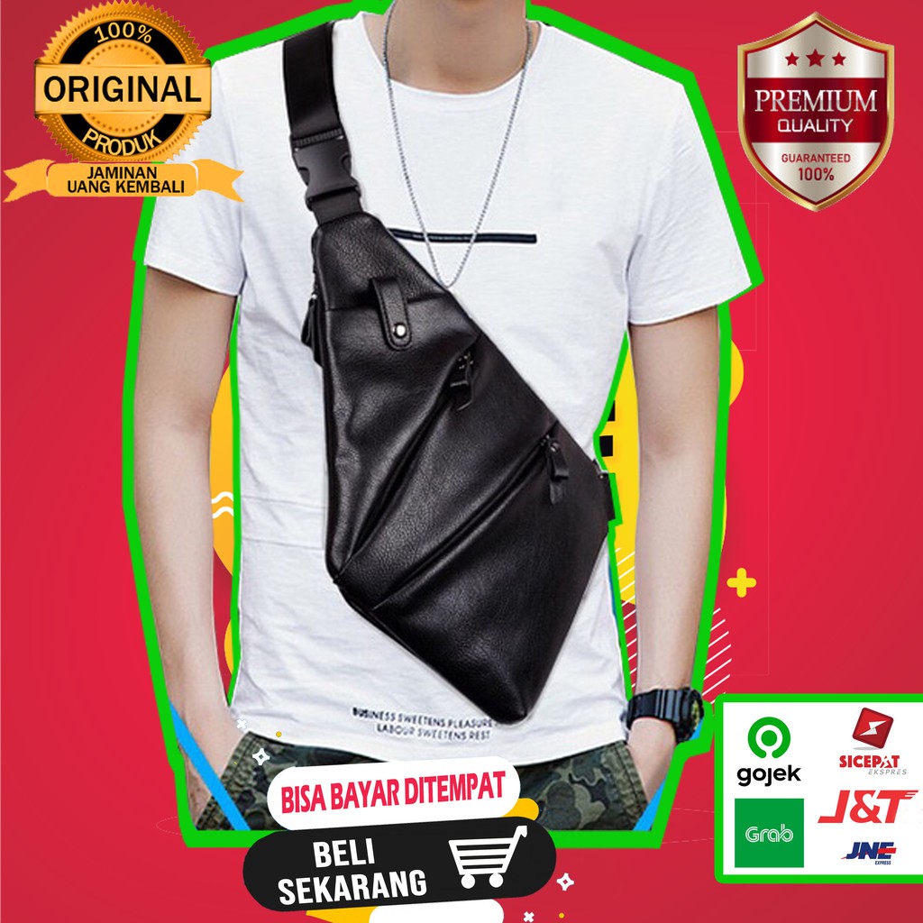Tas Selempang Pria Kulit Sling Bag Cowok Waist Bag Import Original New Branded Premium D22