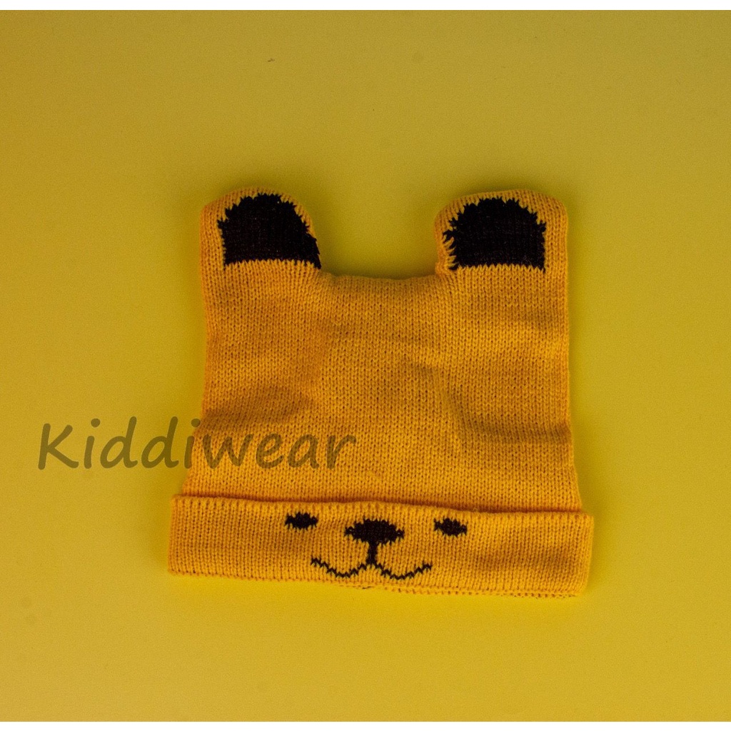 (Kiddiwear) TOPI RAJUT ANAK 1-3 tahun laki -laki dan perempuan Kupluk Motif Anjing TP2-kuning