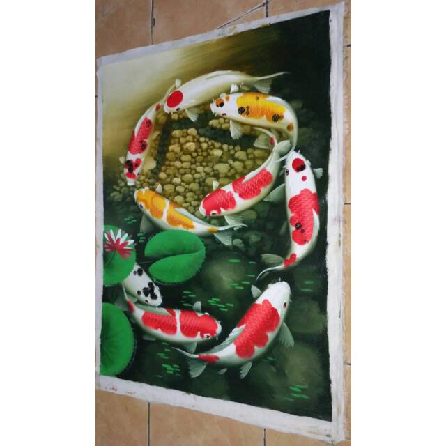 Promo Lukisan Tangan Ikan Koi Formasi 9 Ukuran 60x80cm