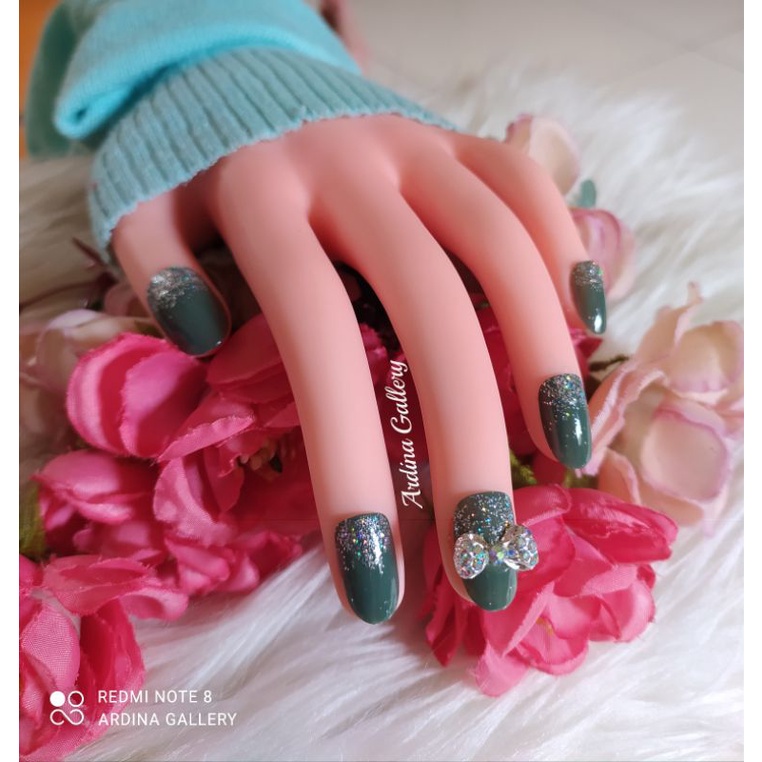 KUKU PALSU SAGE GREEN// FAKE NAIL WEDDING FREE LEM// KUKU PALSU PENGANTIN MURAH HIJAU SAGE