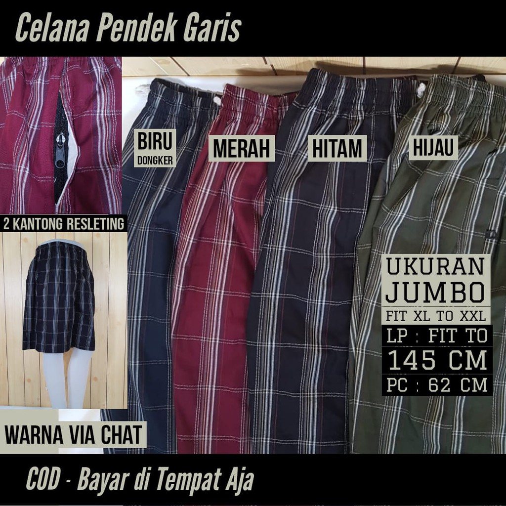 Celana pendek garis ukuran jumbo bahan katun fit XL to XXL