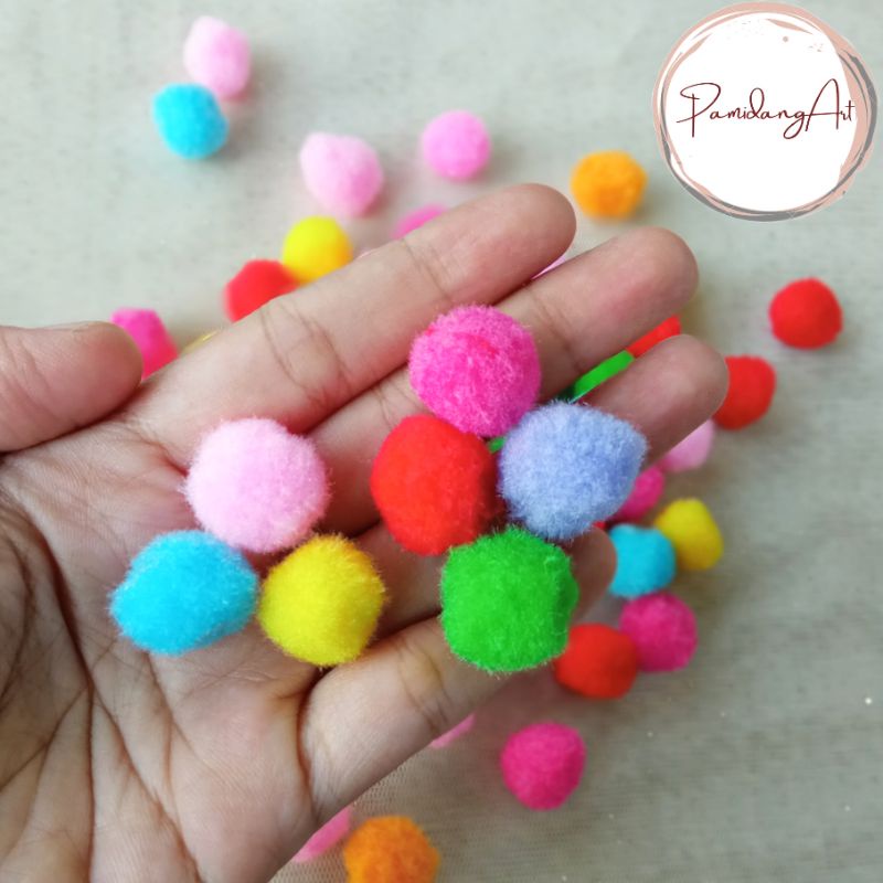 (25pcs) Pompom Warna 18mm / Bola Bulu Mainan Anak