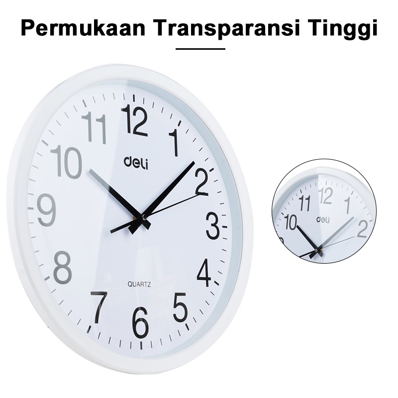 Deli Jam Dinding Besar Putih Jam Dinding Original 37cm Ruang Tamu Bisu 14.6 inci Jam Wall Clock