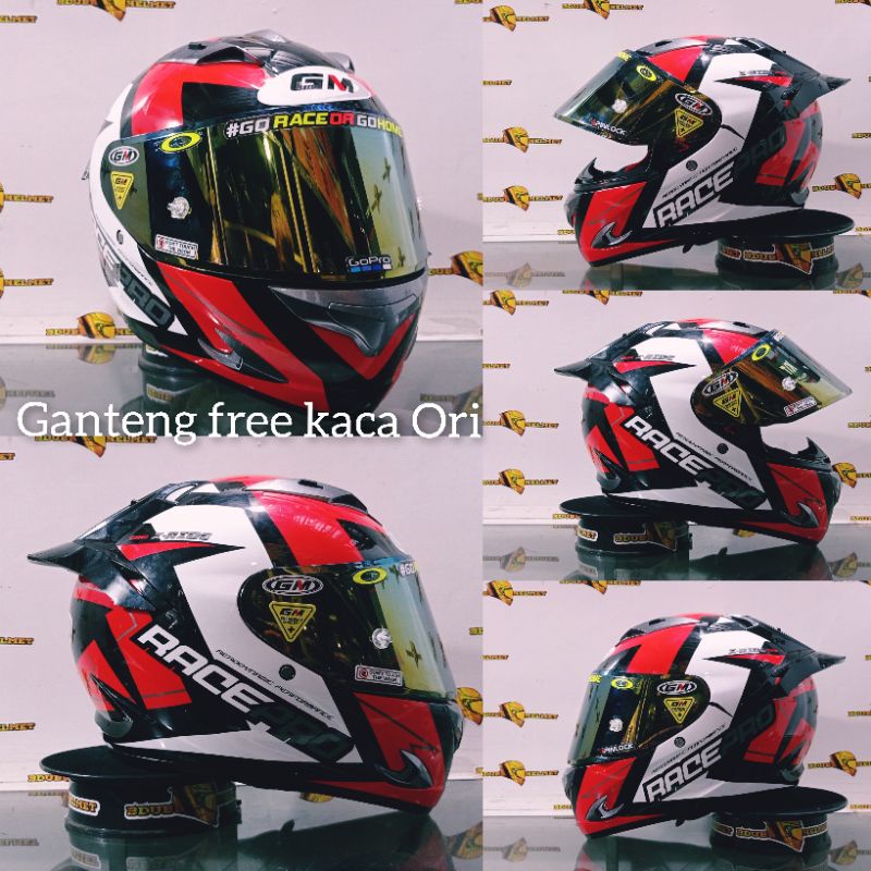 Jual Helm Gm Full Face Pro Race Black White Red Paket Ganteng Ori Gm Sni Dot Baru Shopee