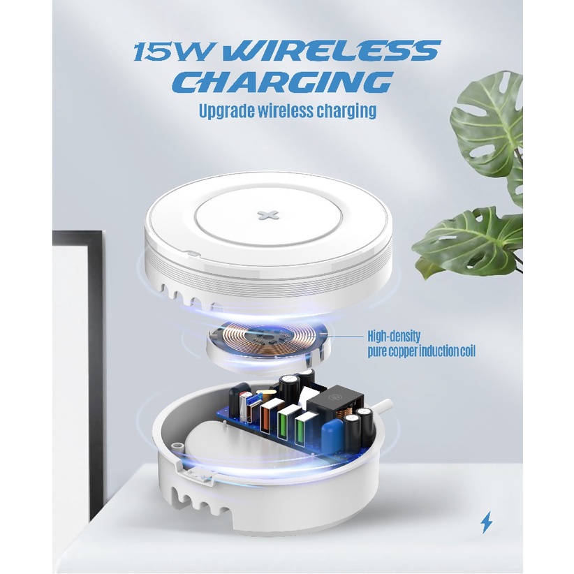 LDNIO AW003 - 32W Desktop Wireless Charger - 4 USB Port and Wireless Charger 15W - Support PD 20W