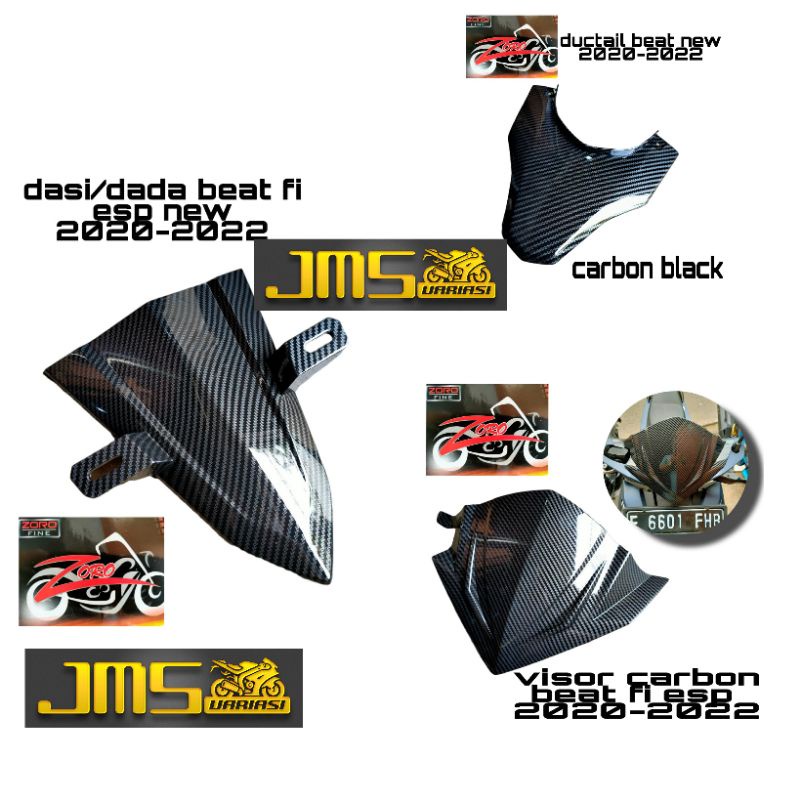 cover tutup carbon visor depan dan dasi tameng plat nomor plus ducktail lampu belakang beat new tahun 2020-2022