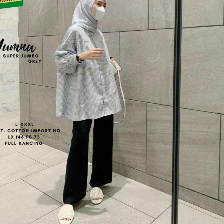Terbaru.. Yumna blouse katun kotak kotak import jumbo LD 140-146