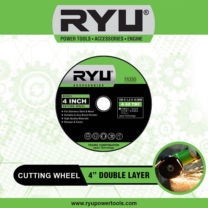 RYU Batu Gerinda Gurinda Potong Besi Mata Cutting Wheel RYU 4 x 1 4&quot;  Mata Potong Gerinda 4inch / Cutting Wheel Double Layer 4 inch 1 PACK ( 20 pcs )