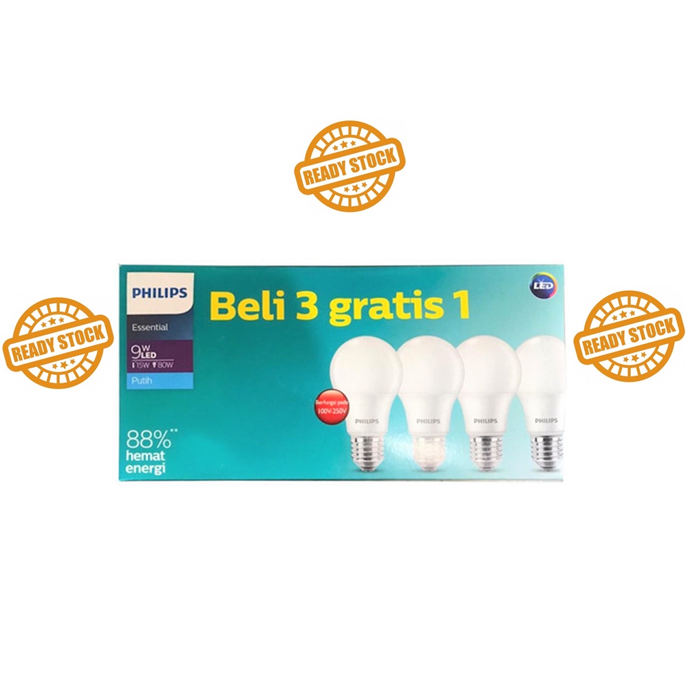 Lampu Philips LED Ess Paket 9 Watt - LED Essential Multipack 9W 9Watt - 3 Gratis 1 Murah Original Bergaransi 9 W