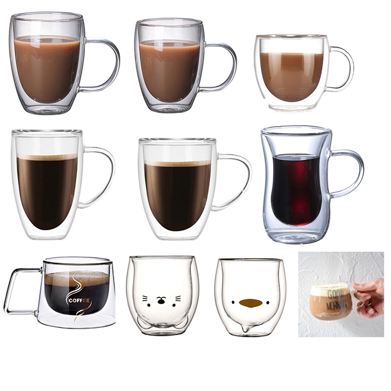 MA4 Gelas Cangkir Kopi Anti Panas Double-Wall Borosilicate Glass Round ORI