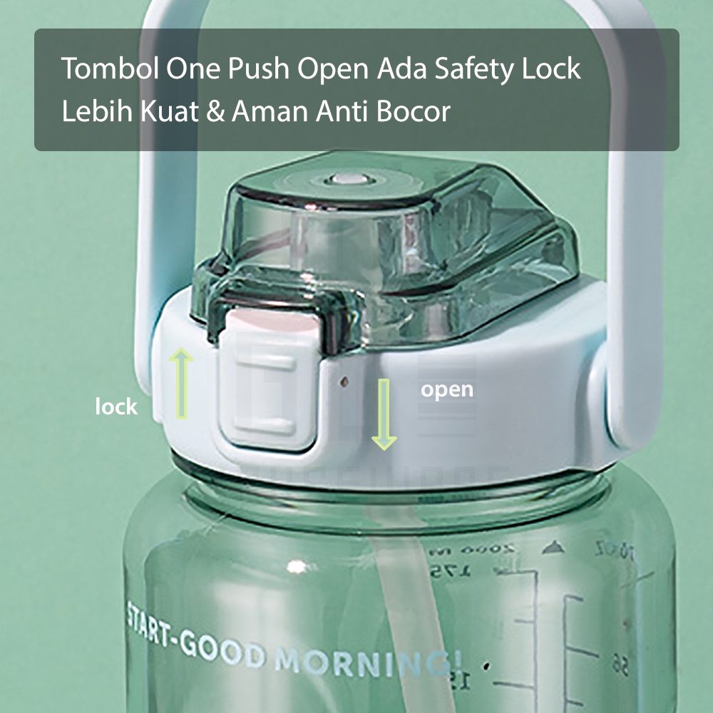 Botol Minum Motivasi 2 Liter Bening Jumbo Premium Quality Gratis Stiker HUGO