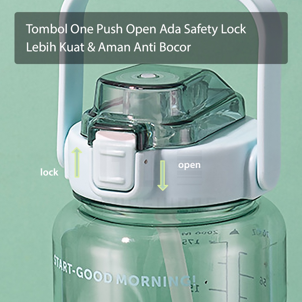 HUGO Botol Minum Motivasi 2 Liter Bening BPA FREE Gratis Stiker