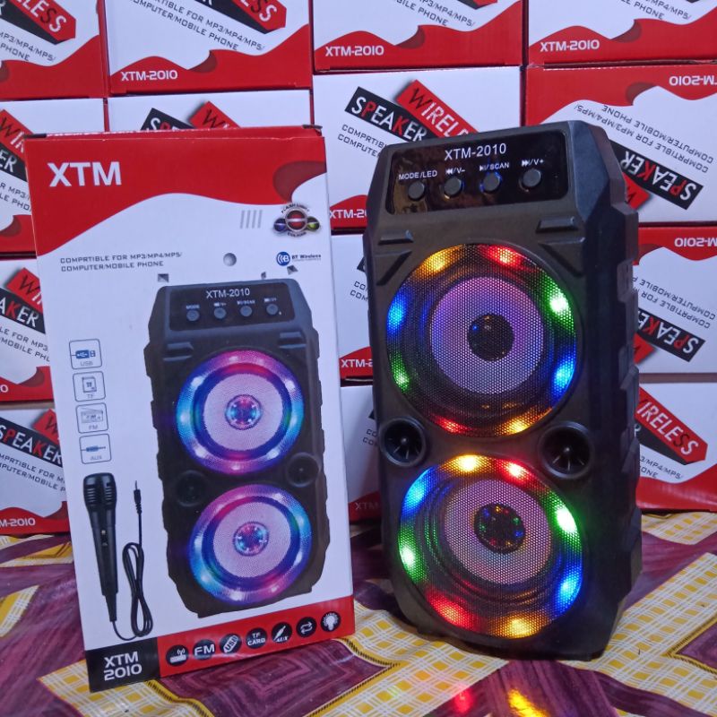 speaker bluetooth super bass, speaker bluetooth XTM 2010 free mic bisa karoke