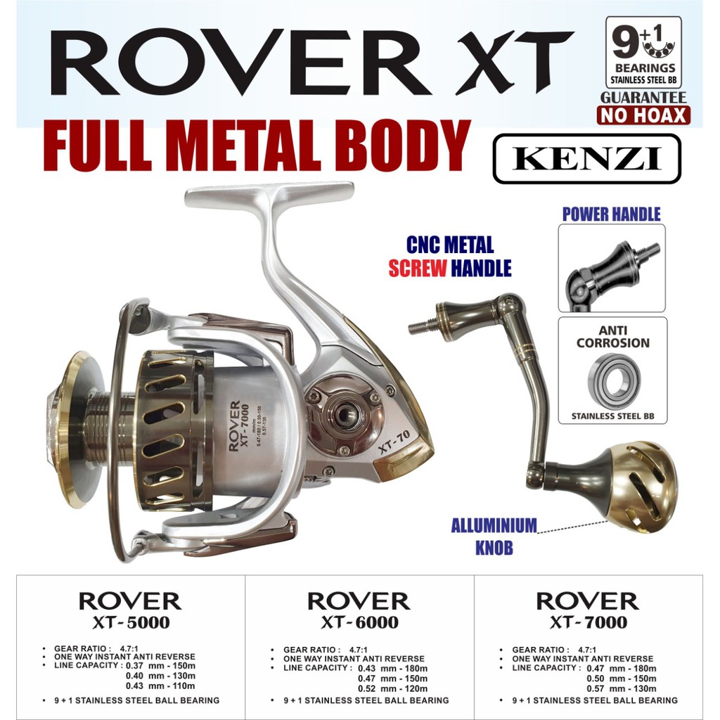 REEL KENZI ROVER XT 5000/6000/7000 FULL METAL BODY POWER HANDLE ALLUMINIUM KNOB STAINLESS STEEL