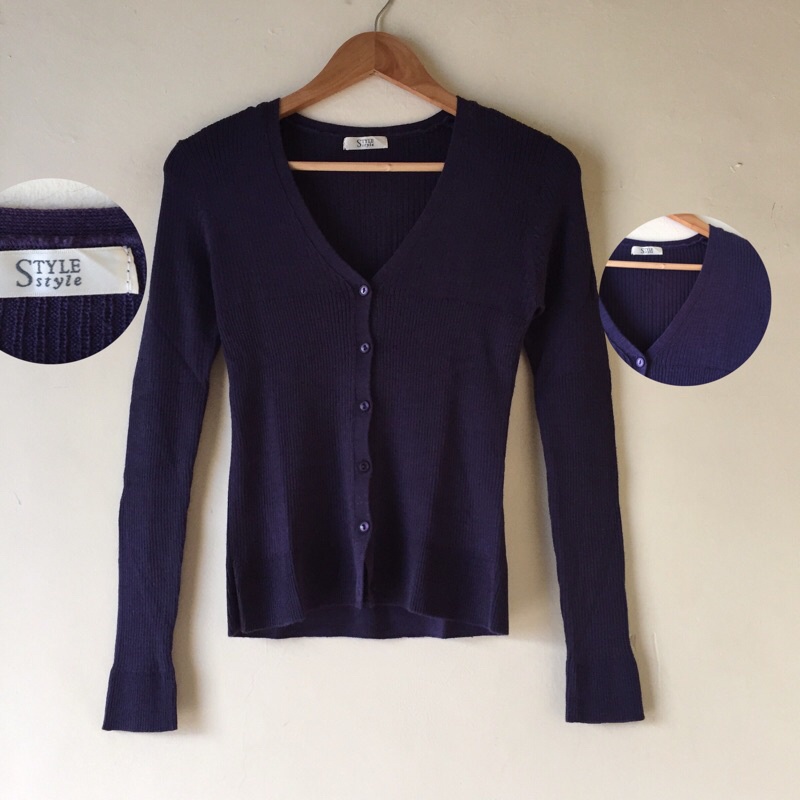 [BISA COD✅] Cardigan Thrift/Knitwear Rajut Atasan Wanita All Brand-Ribbed purple