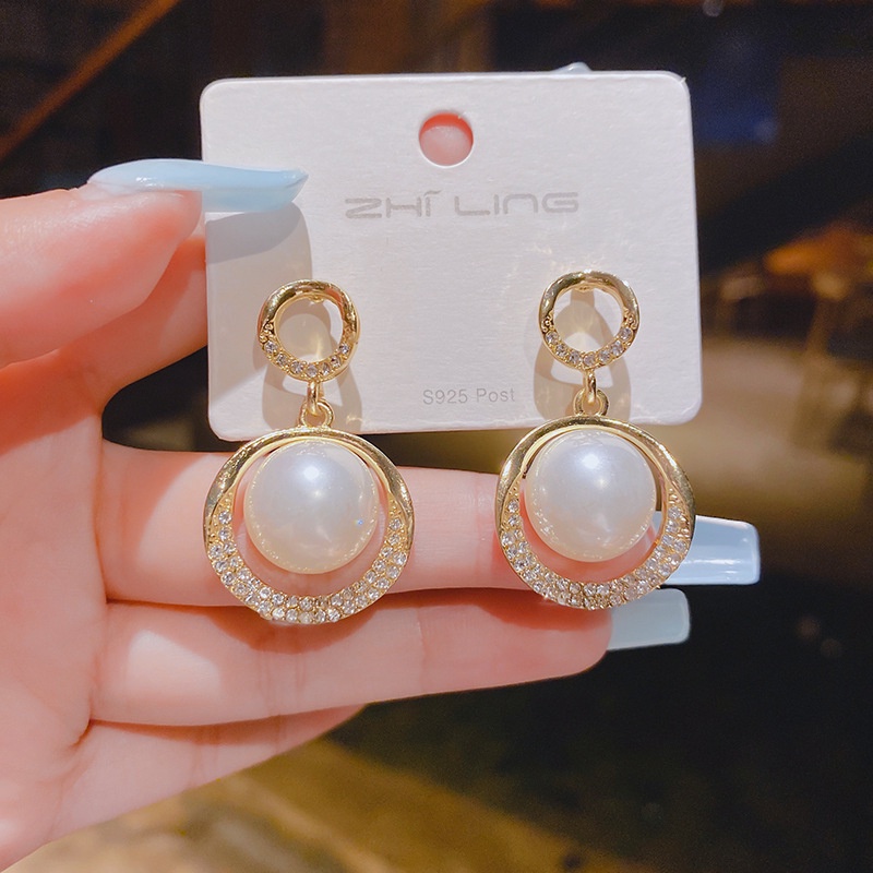 RRNS 098 Anting Wanita Tusuk Bentuk Bulat Love Kotak Hias Kristal Mutiara Women Earrings Korea Aksesoris Fashion