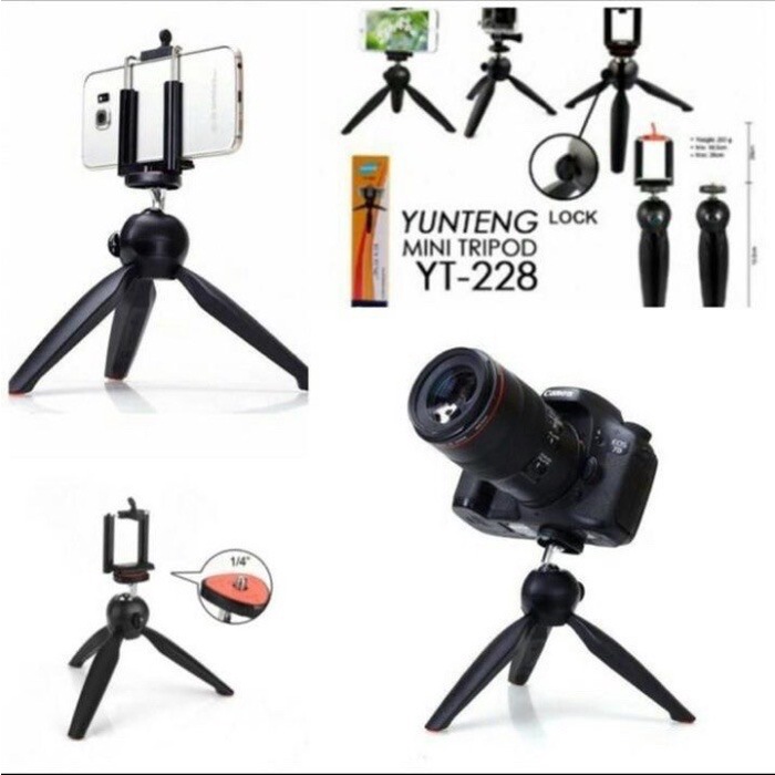 BOS - Tripod Yunteng Mini YT228 YT-228 +Holder U (Bisa buat HP &amp; Kamera)