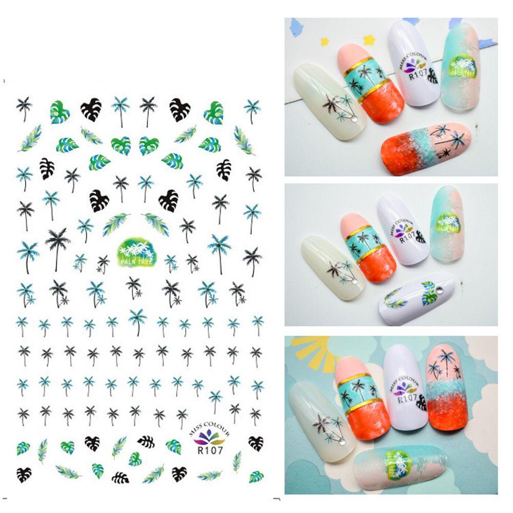 AUGUSTINA Agustina Summer Beach Nail Art Sticker DIY Gaya Tropical Daun Hitam Pantai Lobster Manicure Coconut Nail Art Dekorasi