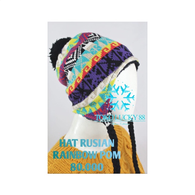 Hat Russian Rainbow Pom Topi Bomber Rusia Hat Russian Bomber Pom Pom Fur