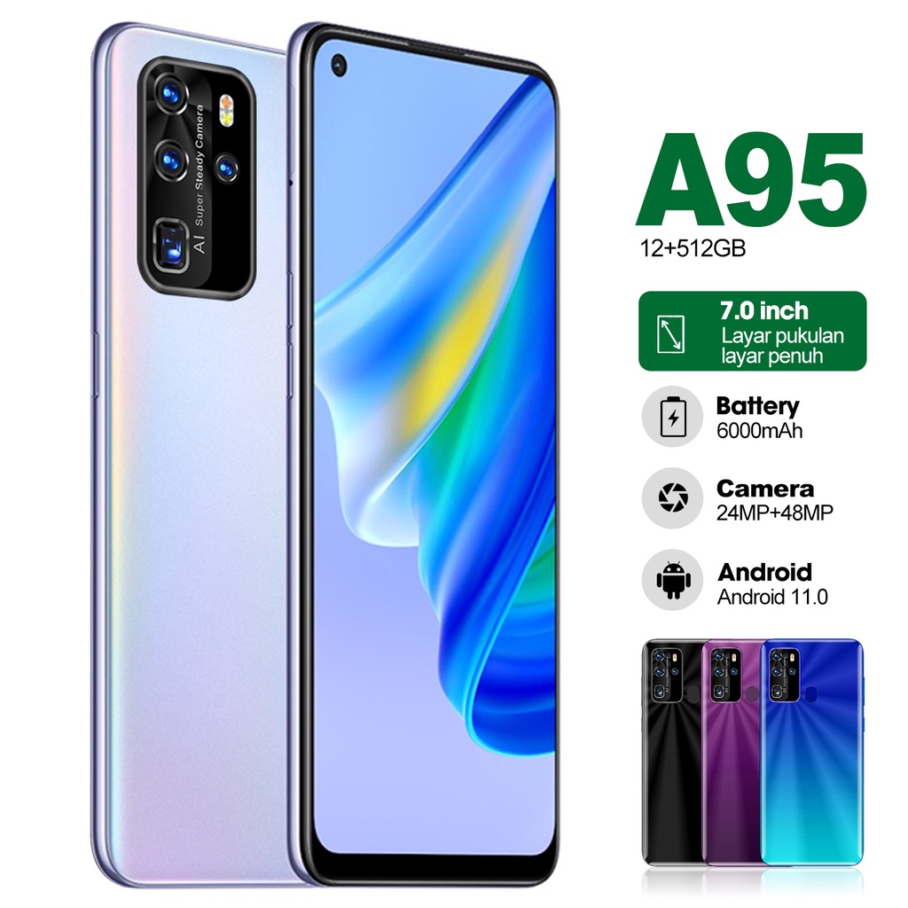 smartphone a95 phone handphone android termurah 7inch hd layar full ram8gb 128gb 256gb 512gb hp mura