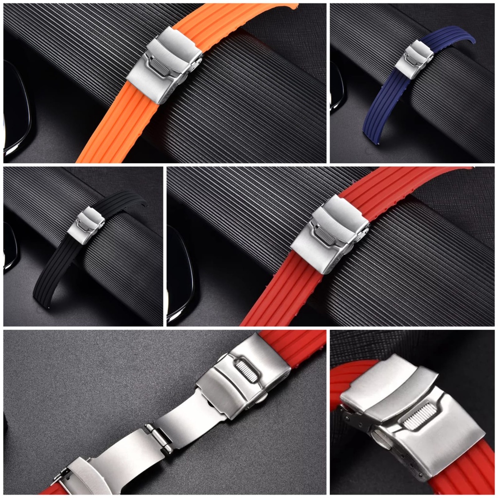 STRAP Tali jam tangan Rubber karet engsel watch Bracelet 20 22 24 MM CLASP FOLDING